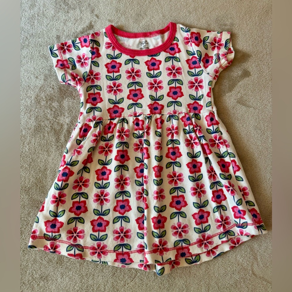 Girls' Floral Pink White Cotton Dress